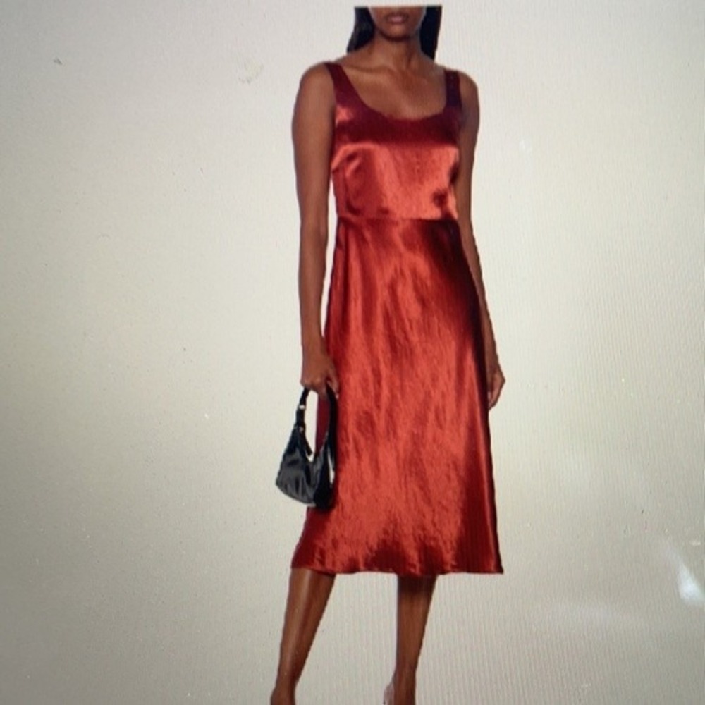 Vince Rust Sangre Satin Midi Dress Square Neck Sleeveless Size 6